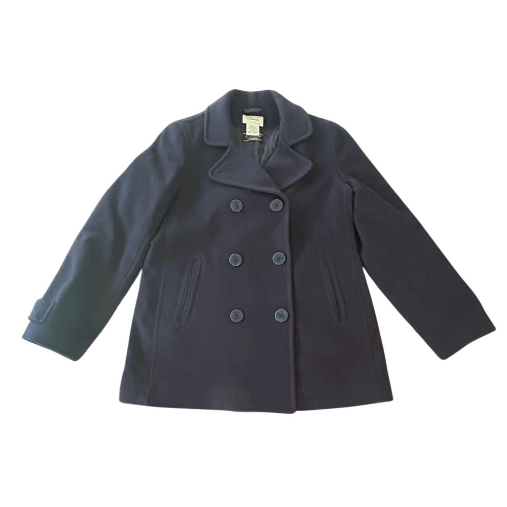 Vintage LL Bean Pea Coat 10 Blue Lambswool Italian Fabric Preppy Classic Winter